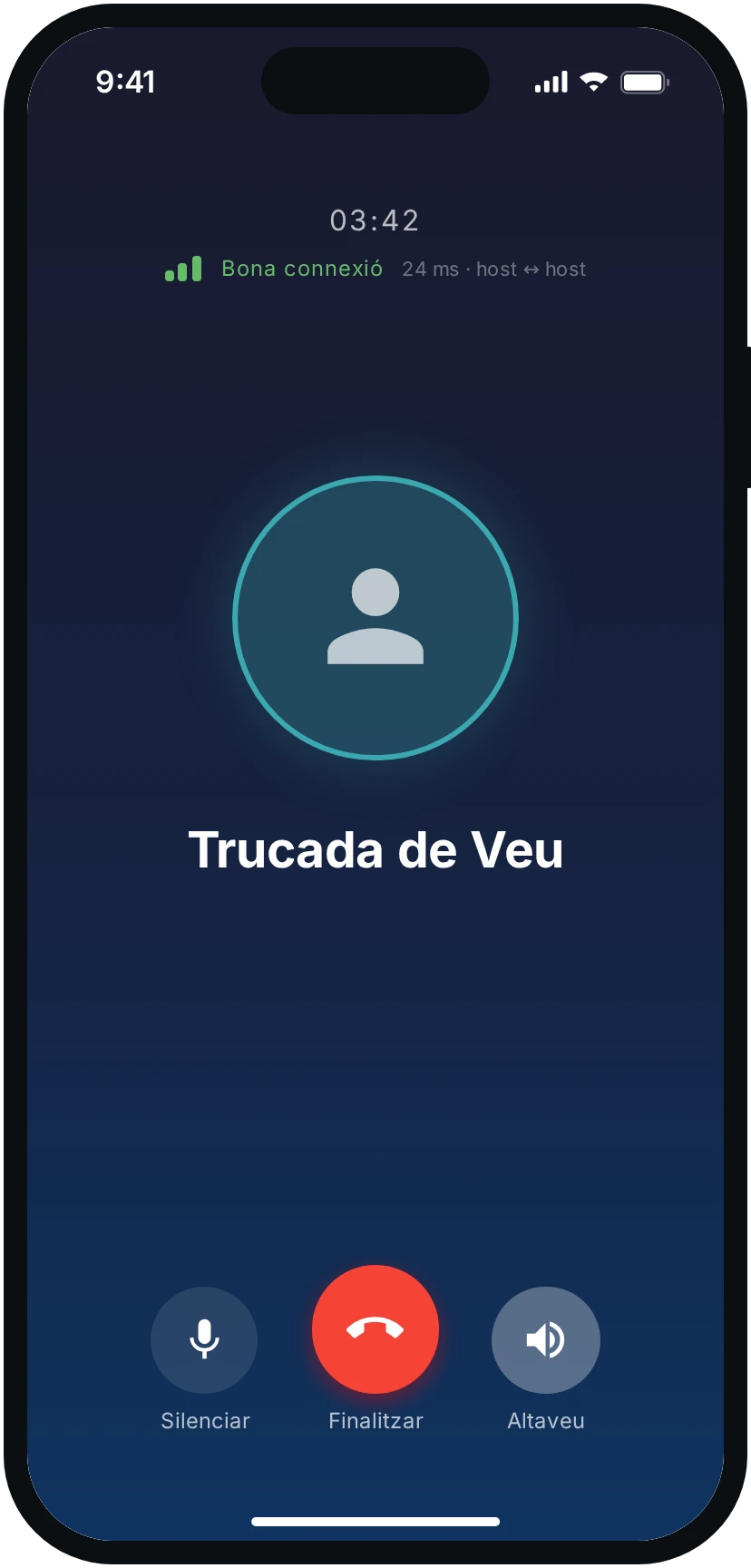 La pantalla de trucada de veu de Tuijo amb durada i qualitat de connexió.