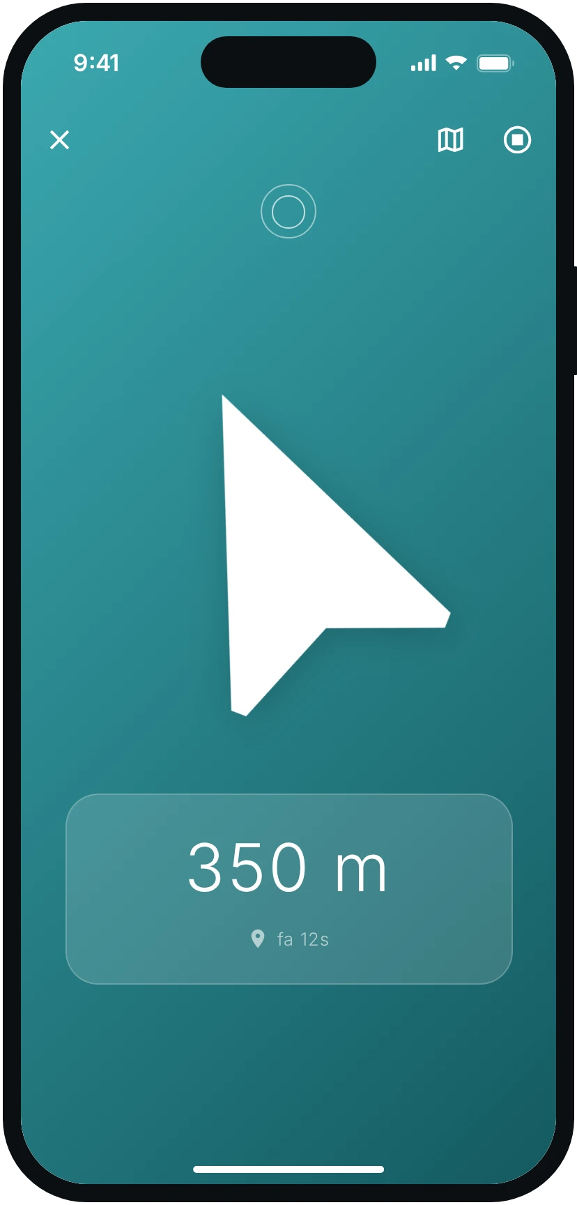 La ubicació compartida a Tuijo: una fletxa que indica la direcció i la distància, 350 metres.