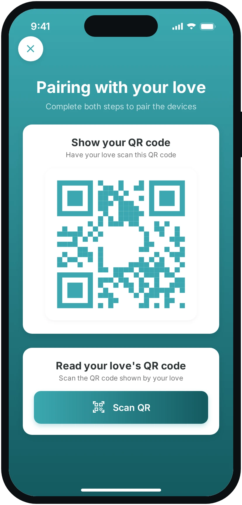 The phone showing its own QR code.