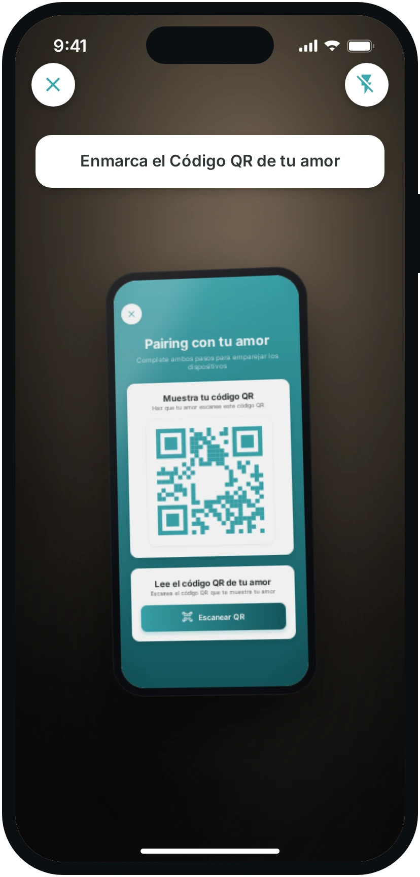 El código QR del otro móvil enfocado dentro del escáner.