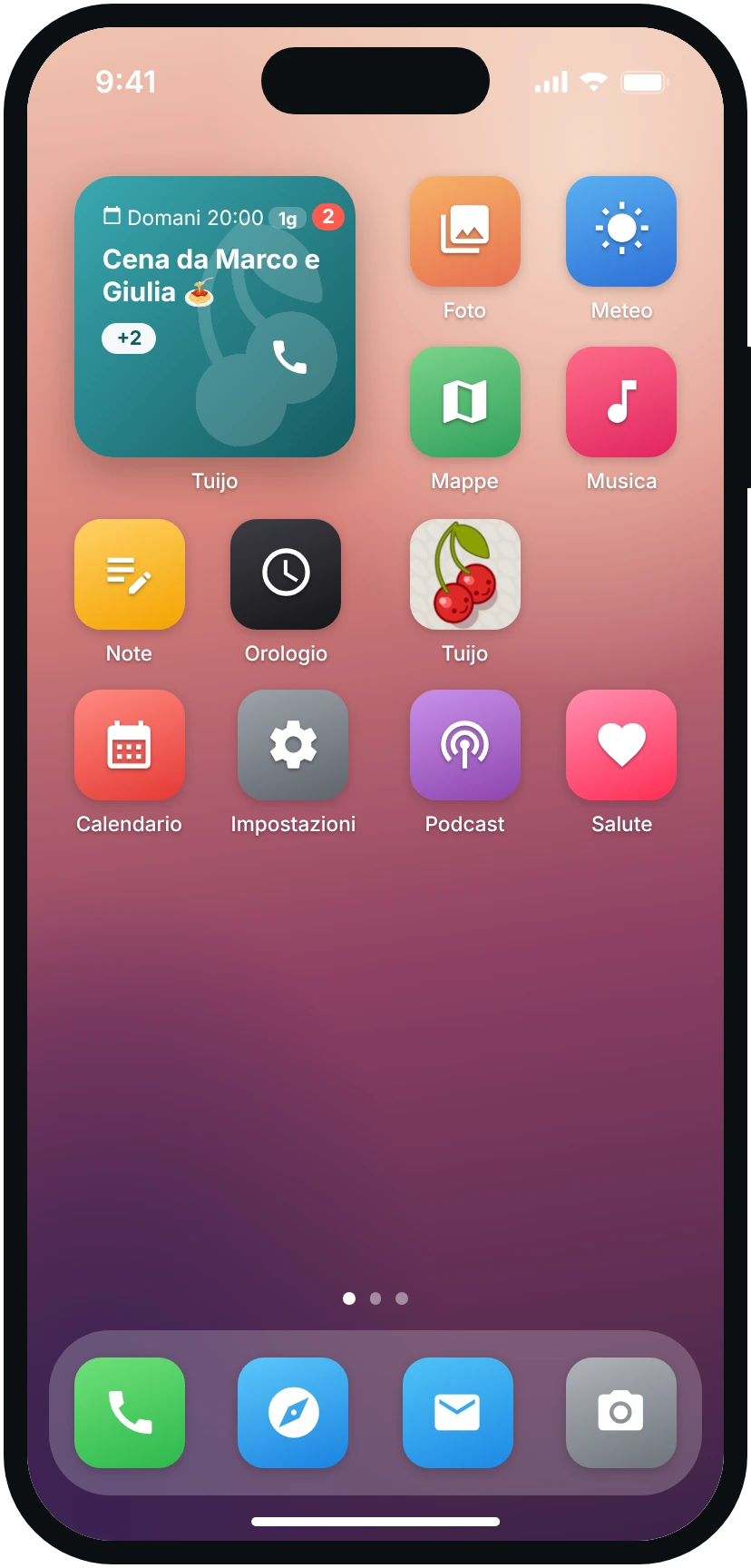 Il widget di Tuijo con il prossimo promemoria, domani alle 20:00.
